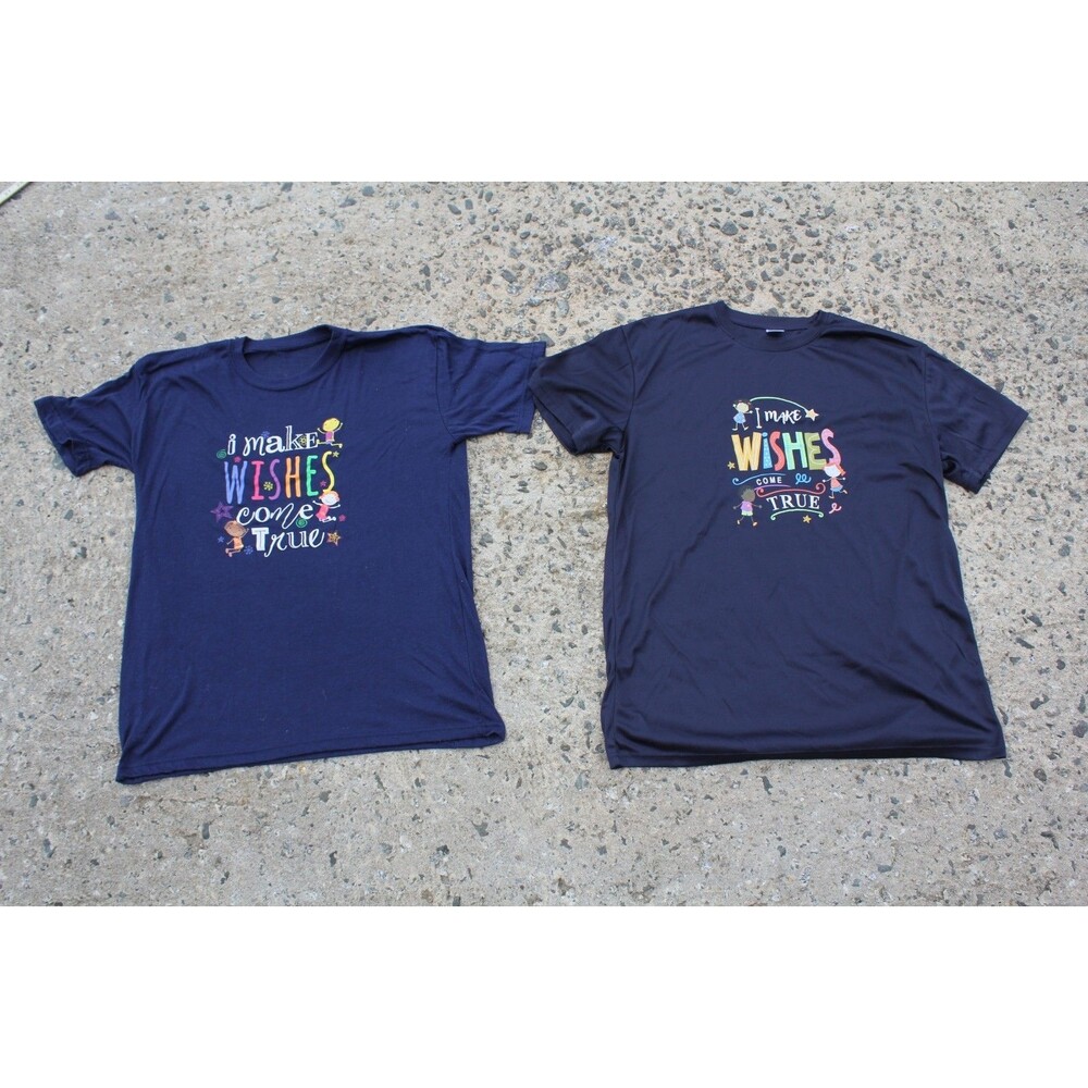 QTY:2 I MAKE WISHES COME TRUE Kids Wish Network Tee Shirts Med/Large Unisex Blue